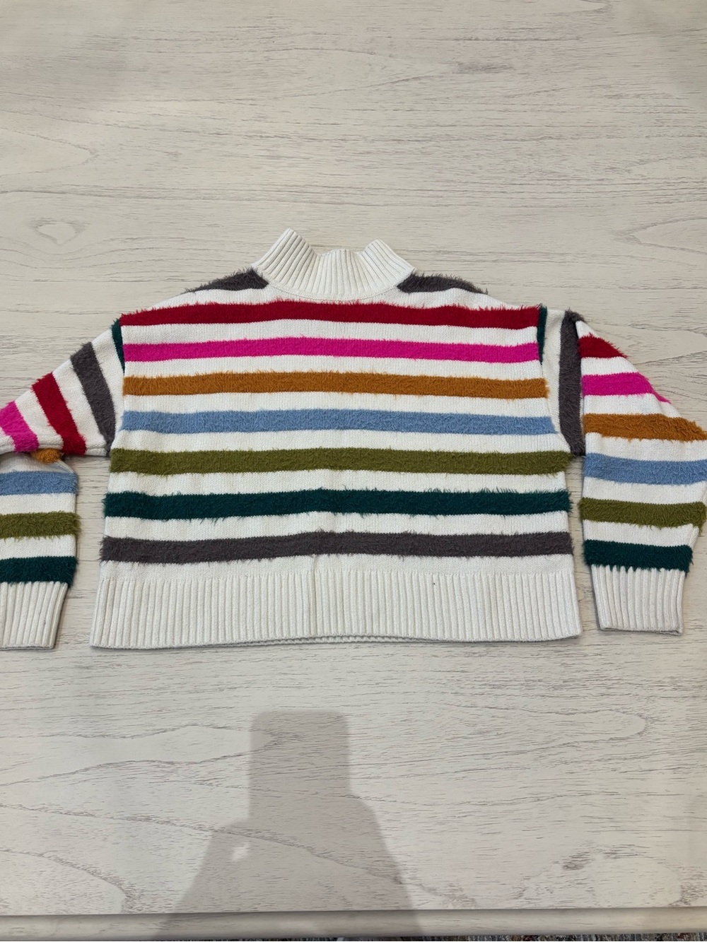 GapKids Stripe Mockneck Sweater Girls L (10) Rainbow Multicolor Fuzzy Stripe
